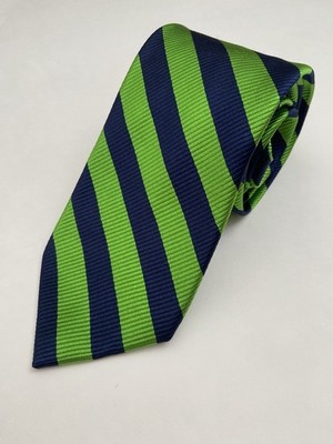 Paul Frederick Silk Repp Tie Men s 56.5 Navy / Green  Stripe Ribbed EUC