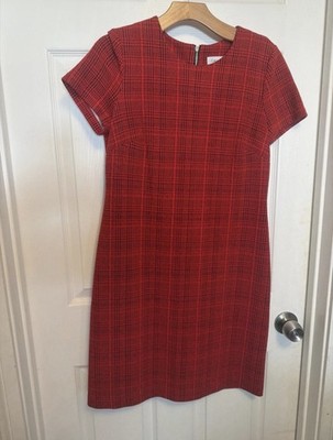 Calvin Klein Women's Plaid Sheath Dress Red Size 6 Knee Length