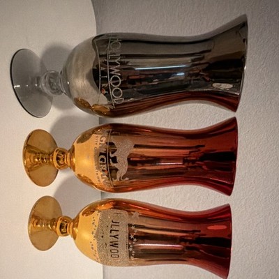 MGM Grand  Theme Painted Glass Goblet Set Stars Pattern Gold Silver Red 3-Piece