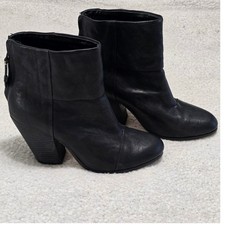 Rag  Bone Newbury Black Leather Ankle Boots Block Heel Back Zip Size 38