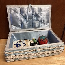 Vintage Wicker Sewing Basket Satin Lined With...