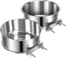 2 Pcs Medium Pet Dog Food Water Bowl for Cage Stainless Steel Non-Spill Kennel D
