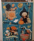 Classic Cling Halloween Kids WItch Black Cat Window Cling Vintage 7pc