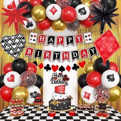 103Pcs Casino Theme Party Decorations, Red and Black Happy Banner Star Heart ...