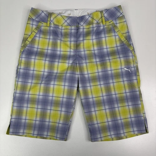 Puma Golf Dry Cell Bermuda Golf Pantaloncini Giallo Lavanda Madras Plaid Donna Taglia 8