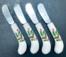 Set 4 Knife Cheese Butter Canape Spread Stainless Steel Made in Japan Christmas