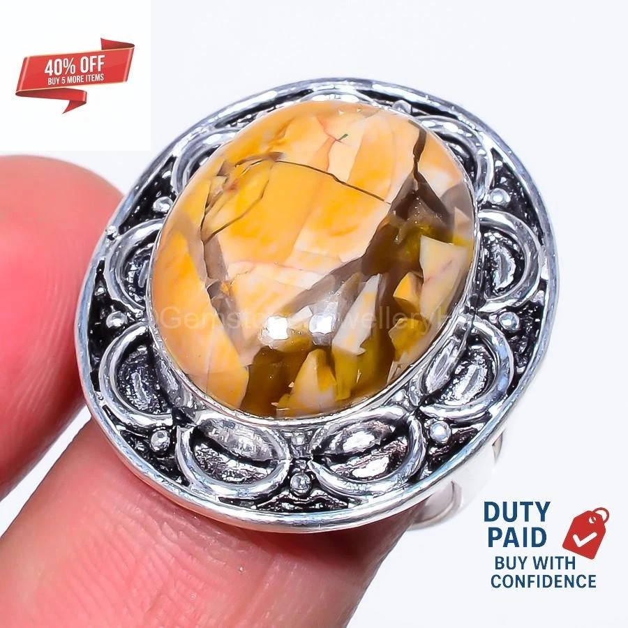 Black Friday Sale 925 Silver Brecciated Mookaite Sister Statement Ring Jewelry - Image 3 of 4