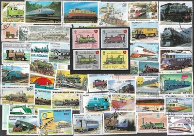 ZÜGE UND EISENBAHNEN 100 ALLE VERSCHIEDENE BRIEFMARKEN SAMMLUNG