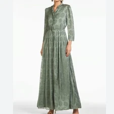 Sachin + Babi Alma Moss Green Gown Fil Coupe Jacquard Floral Formal Size 6