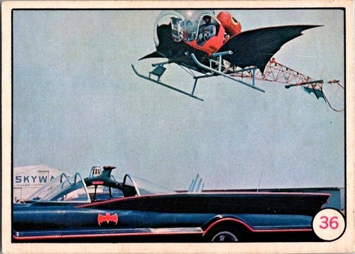 1966 Topps Batman Bat Laffs #36 Batcopter and Batmobile — Raw