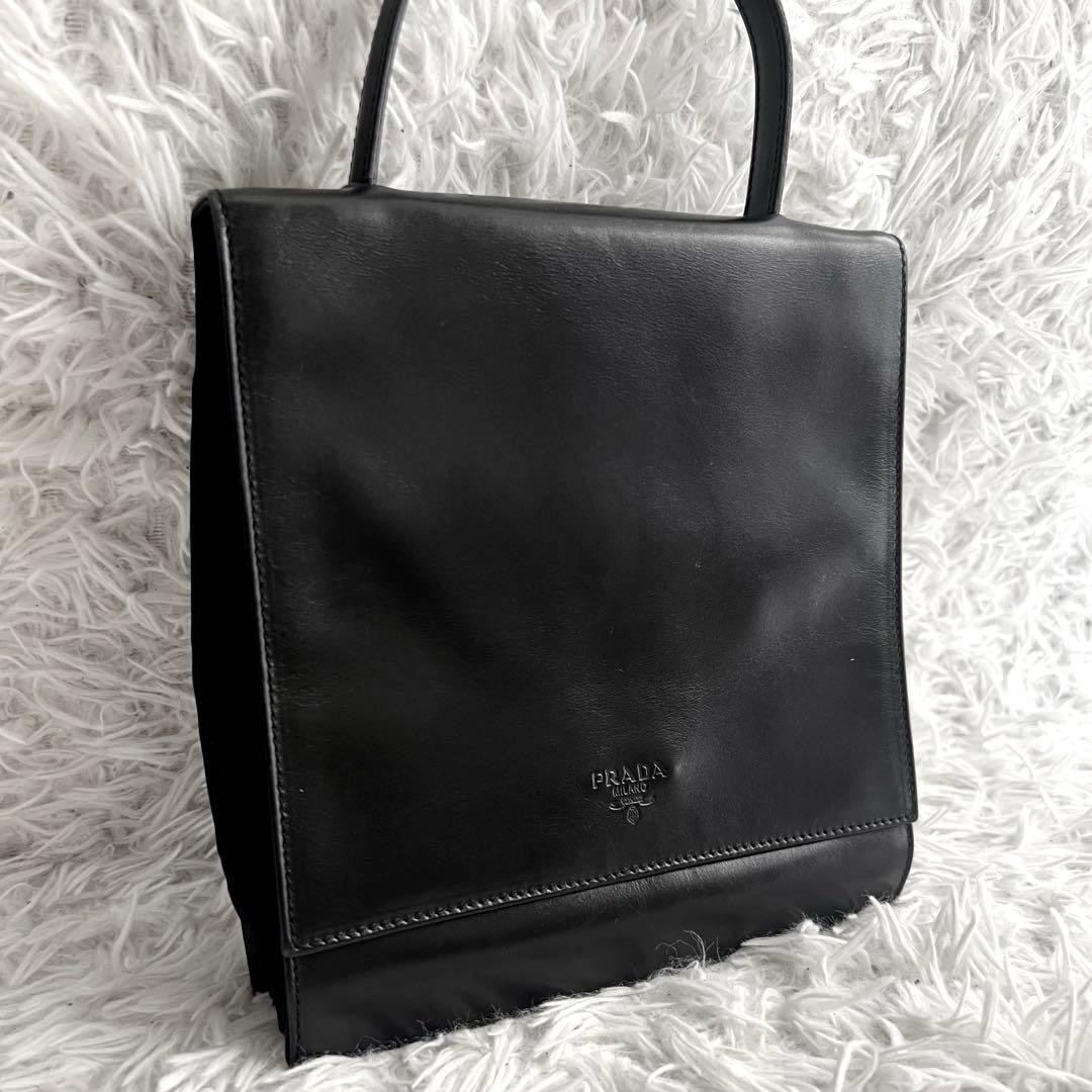 Prada Handbag Leather Nylon Black White Tag Formal 3 Layers