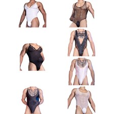 Mens Jumpsuit Sheer Swimwear Workout Leotard Costume Bodysuit Wrestling Singlet