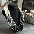 Multi-Strand Beaded Necklace Black Gray White Ombre Adjustable Lobster Clasp — photo 2