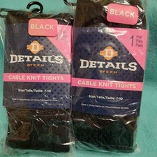 4 PACK Girl's Cable Knit Tights Black Sz. 7-10 NEW IN PACKAGE