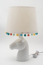 Ceramic Llama Alpaca Head Table Lamp Multi-Color Pom Pom Shade 16.5"