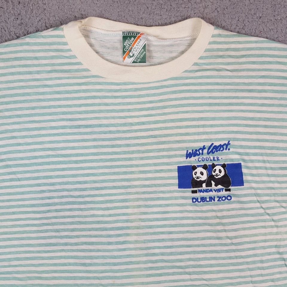 Camiseta a Rayas Abrigo Oeste Talla Pequeña Visita Panda Gigante Zoológico Dublín Años 80 De Colección Foto 3 de 4