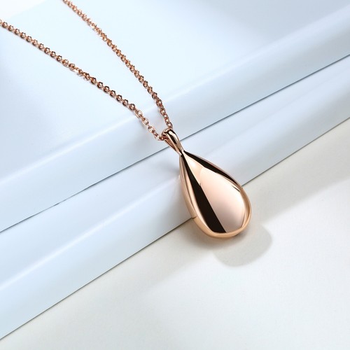 Damen Halskette Edelstahl Wassertropfen Anhänger Kette Mini Asche Urne Rosegold - Bild 3 von 3