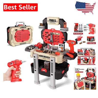 Imaginative Play Kids Tool Set - 32-Inch Workbench with Electric Drill & Storage