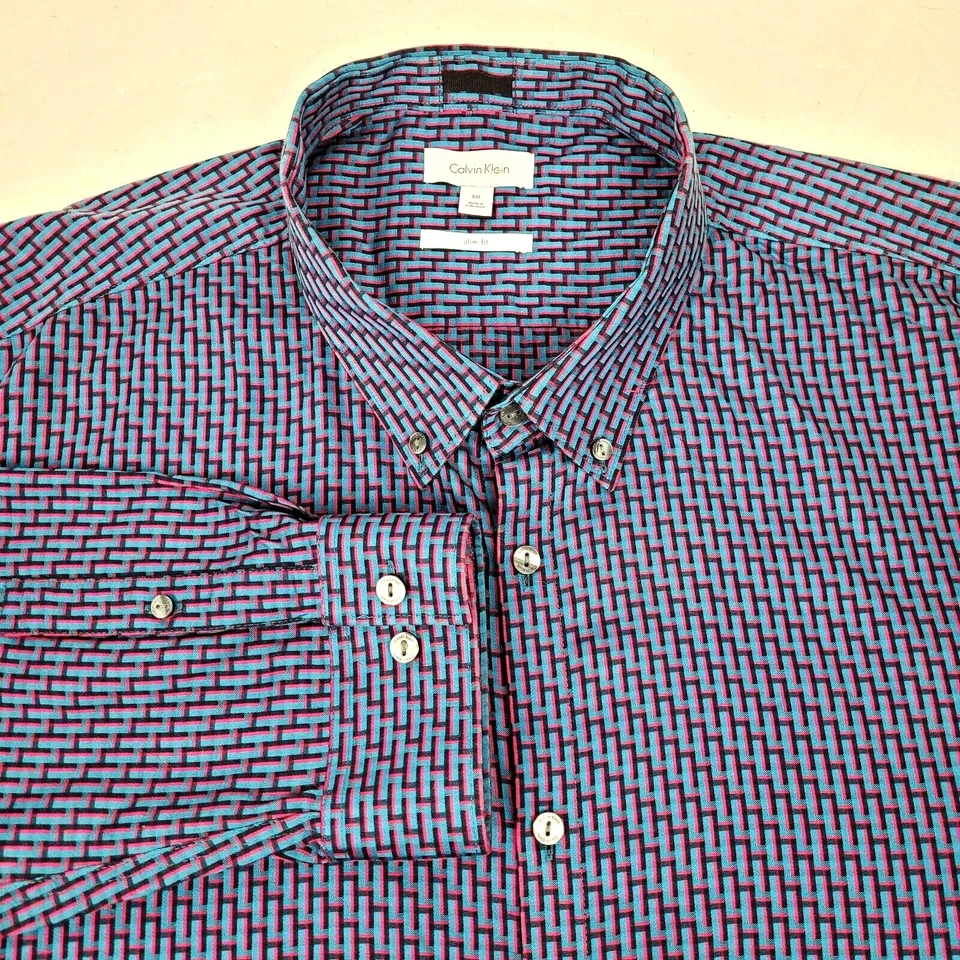 Calvin Klein slim Fit Men's Dress Shirt Size XXL Long Sleeve Button-Down Blue - Image 4 of 4