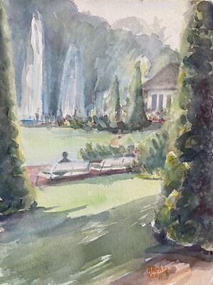 Prof Dr Alfred Behle 1935-97 Personen im Park Fontäne Hamburg Impressionismus