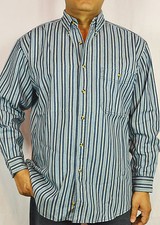 Men's L/S Striped Denim Shirt Relaxed Fit Buttoned down Collar, One Pocket. M-05