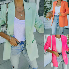 Womens Long Sleeve Solid Blazer Jacket Suit Ladies OL Work Casual Slim Coat Tops