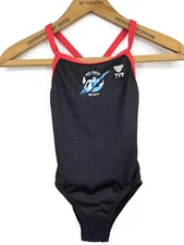 New TYR Hexa Diamondfit Swimsuit Youth 24 7/8 Black Red Pro Swim Series