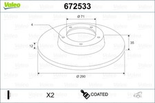 VALEO 2x Bremsscheibe hinten Ø290 mm beschichtet für Citroën C4 II B7 1.6