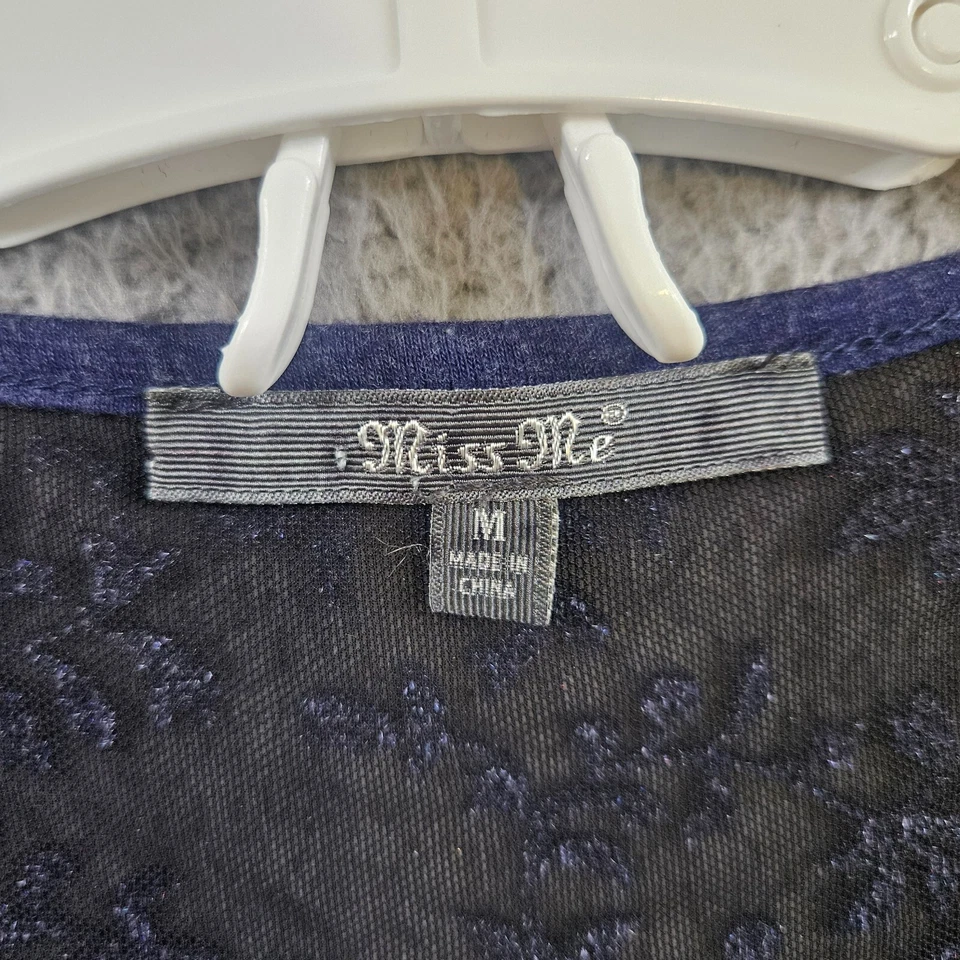 Blusa túnica Miss Me para mujer mediana espalda transparente manga 3/4 azul cachemira - M Foto 3 de 4