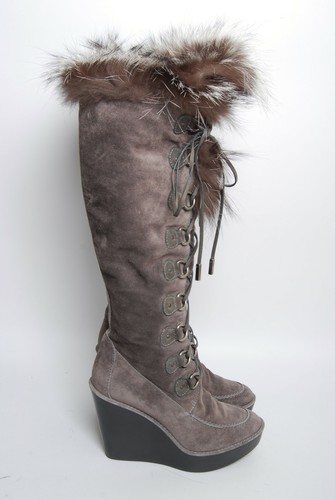 Christian Dior Botas altas con tacón de cuña piel forrada de gamuza Rodilla  Alto Botines EU 39 | eBay