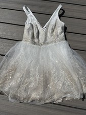 Lulus Ballerina Dream Cream and Gold Skater Dress Size M