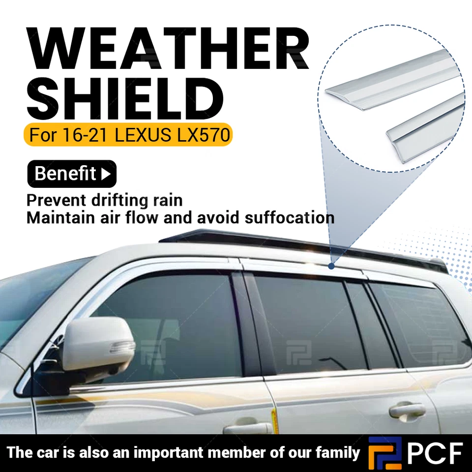 6PCS Chrome Window Visor Vent Rain Guards Deflector For LEXUS LX570 2016-21 2020 Foto 3 de 4