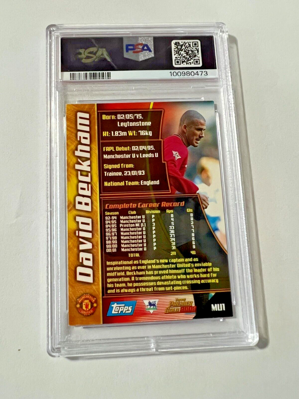 2001 Topps Premier Gold Manchester United #MU1 David Beckham PSA 6 view 14