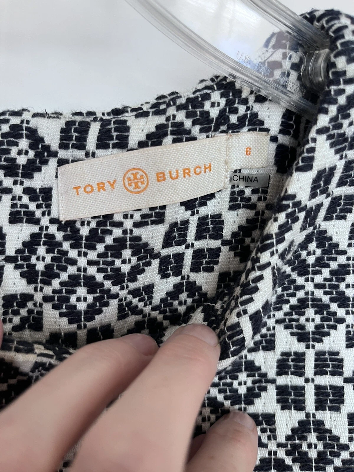 Abito da lavoro Tory Burch tessuto tela stampa geometrica abbigliamento bianco navy taglia 6