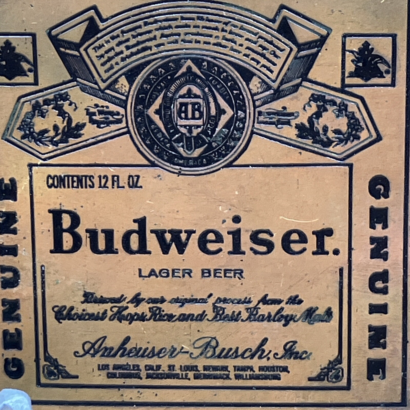 Rare Vintage Budweiser Beer Can Label Solid Brass Bel… - Gem