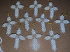 VTG Mid Century Hand Beaded Christmas Ornaments White Gold Crosses, White Angels — photo 2