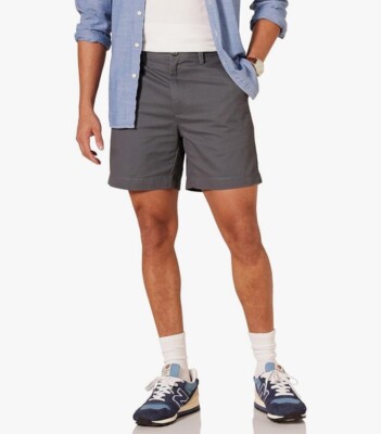 Amazon Essentials Young Men's Classic Fit 7'' Chino Shorts Gray Grey Size 30 NEW
