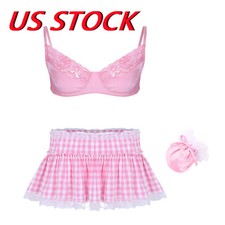 Men Sissy Lingerie Bra Tops / Pleated Mini Shorts Skirt Crossdress Nightwear