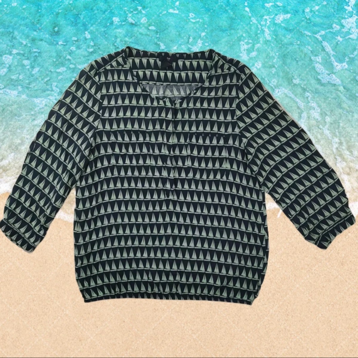 Gap ギャップ ブルー ヨット 軽量ニット ラウンド ネック ブラウス