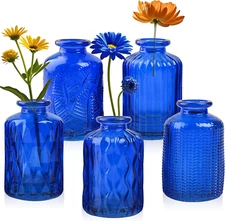 ELEGANTTIME Cobalt Blue Glass Bud Vase Small Flower Vase Mini Bottle with Cork W