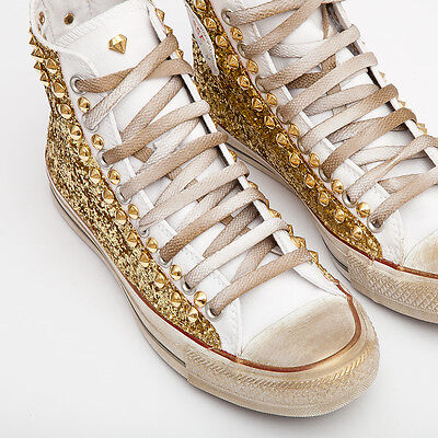 Converse All Star White Custom with Glitter Gold Studded Gold + sporcatu |  eBay