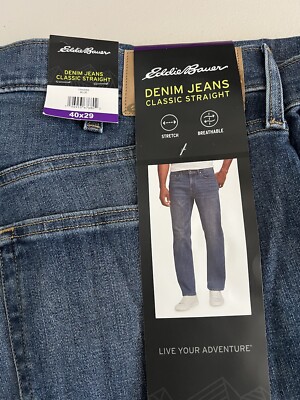 EDDIE BAUER Men's Classic Straight Fit Denim Blue Jeans