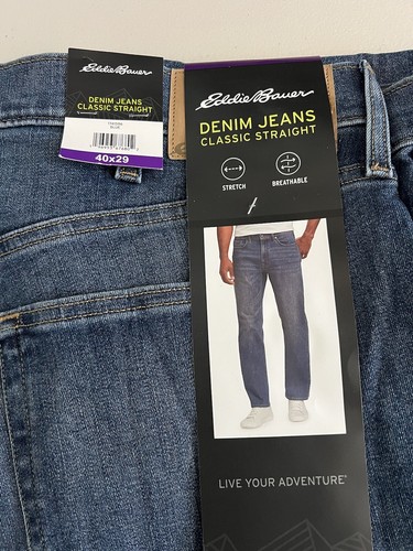 EDDIE BAUER Men’s Classic Straight Fit Denim Blue Jeans Stretch Size 40 X 29 - Picture 2 of 2