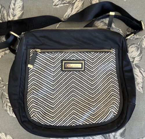 Calvin Klein Nylon Messenger Crossbody Bag Logo Strap Black & White