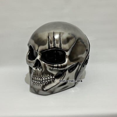 NEW ARRIVAL SKULL MOTORRADHELM CHROME CRACK STYLE (DOT & ECE ZERTIFIZIERT)