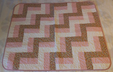 New 43"X36" Handmade Pink, White, Floral Pieced Machine Quilted Baby Quilt