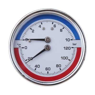 Thermomanometer Temperature & Pressure Gauges up to 120 C & 10 Bar 8 4inch