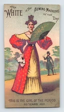 White Sewing Machine Fashion Girl Period 1890s Victorian Trade Card 2.5" x 5"