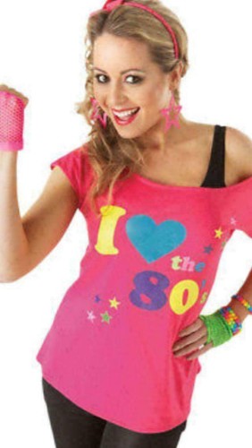 New Ladies Womens I Love the 80s Fancy Dress Hen Party Retro T-Shirt Top 6-26 uk - Picture 4 of 5
