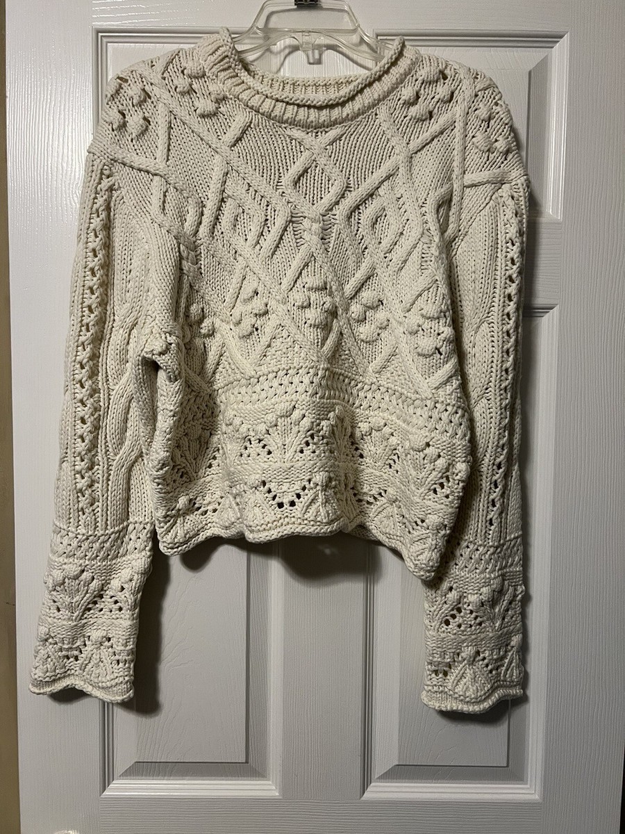 Anthropologie New Cream Cable Knit sweater Sz L